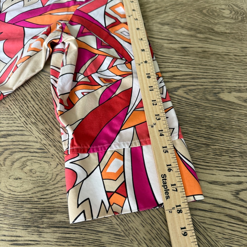 Chicos No-Iron Abstract Geometric Button Down Shirt Pink Orange 3/4 Sleeve 3 XL - Picture 10 of 12